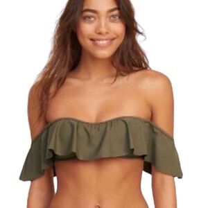 Hollister Bikini Top Vacation Beach Swim Beach Olive Off Shoulder